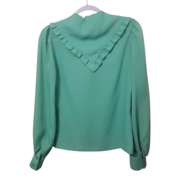 Deha Of Sweden Vtg 70s Green Ruffle Collar Blouse SZ 38 Bow Tie Button Front - Picture 7 of 16